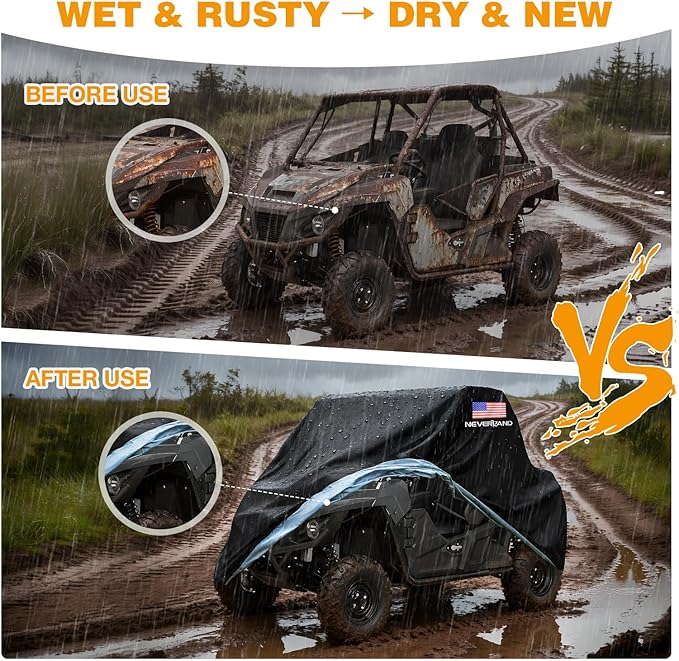 NEVERLAND UTV Covers Heavy Duty, 300D UTV Cover 2-3 Seater All-Weather Protection, Side by Side Cover Waterproof Outdoor Compatible with Honda Pioneer Polaris Ranger 114"x 65"x 73" (American Flag)