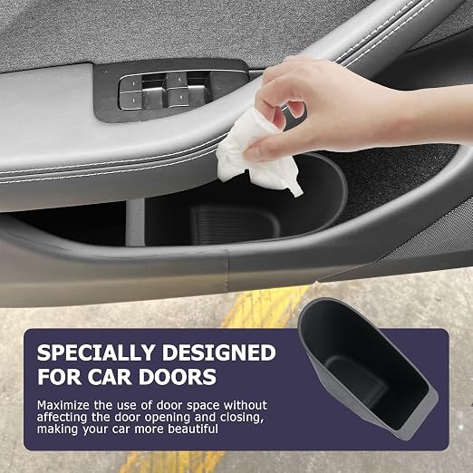 LUWU 2PCS Car Front Door Trash Can for Tesla Model 3 2026 2025 2024 2023, Side Door Storage Box Organizer Open-Top Design TPE Material Front Seat Garbage Can Bin for New Model 3 Accessories 2026