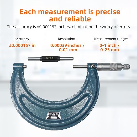 Outside Micrometer with One-Piece Spindle, 3.94-4.92" Machinist Micrometer, 0.00023" Accuracy Graduation Micrometer Set
