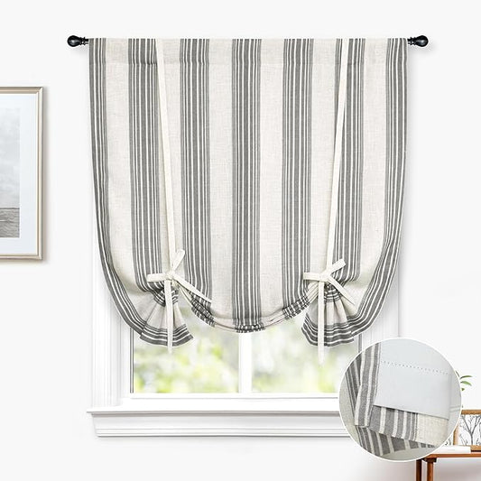 DriftAway Chris Double Layer Linen Blackout Tie Up Curtains Thermal Insulated Fully Lined Vertical Striped Balloon Roman Shade Bathroom Window Adjustable Rod Pocket 45 Inch by 63 Inch Gray