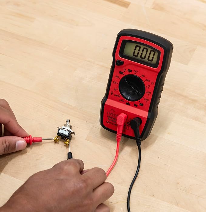 Gardner Bender GDT-3190 Digital Multimeter, 4 Function, 14 Range, Tests AC/DC Voltage, Resistance, and Battery, Manual Ranging, Auto-Off, 1/Each, Red With Black Rubber Boot