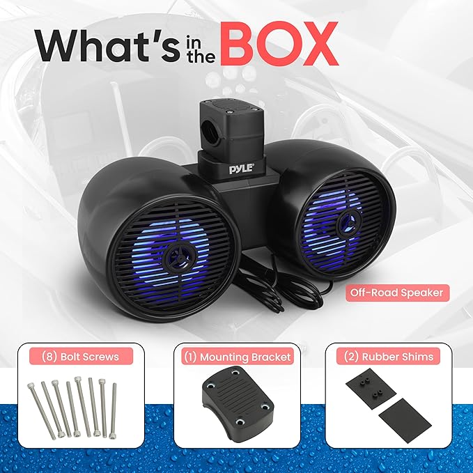 Pyle Dual Waterproof Off-Road Speakers - 6.5" 200W 2-Way Marine Wakeboard Tower Sound System w/LED Light, Full Range Outdoor Stereo Speaker for Car, ATV, UTV, Jeep, Boat, Includes Brackets (Black)