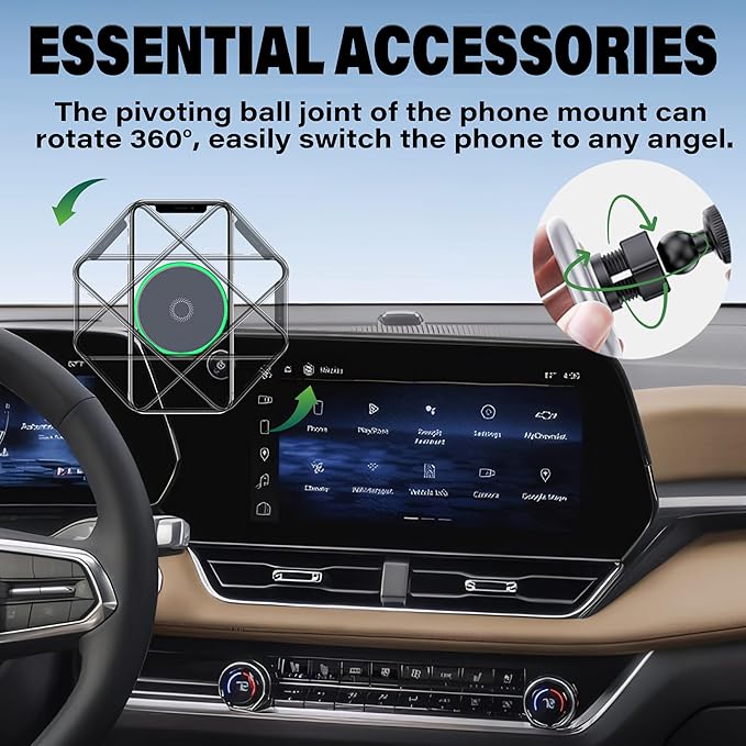 Car Phone Holder for Chevrolet Equinox 2025 Accessories Apply to 11.3 Inch Touch Screen15W Fast Wireless Charger Screen Fixed Clip Cell Phone Mount Hands-Free 360 Degree Rotation