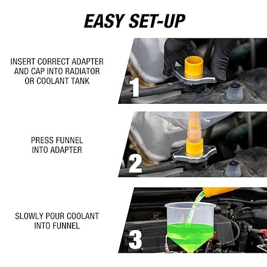 OEMTOOLS No-Spill Coolant Funnel Kit, 15 Piece Fluid and Oil Funnel Set, Allows Access To Hard-To-Reach Radiators