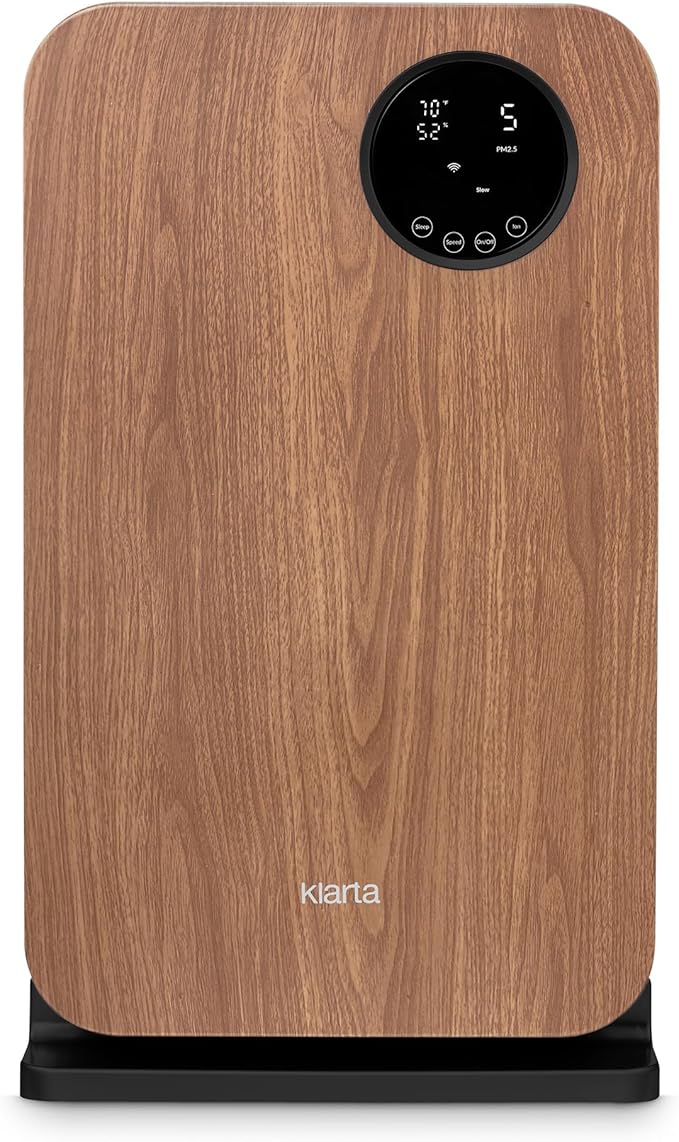 Air Purifier for Home - Smart WiFi App - Ultra Quiet 20 dB - Removes Allergens, Smoke & Odors - 99.97% Particle Filtration - Up to 1237 ft² - Klarta Forste Wood Black