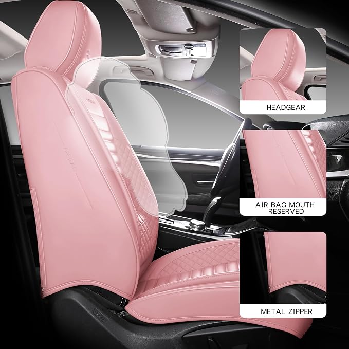 Full Coverage Full Set Waterproof Leather Car Seat Covers with Lumber Support and Airbag Compatible Universal Fit for Most SUVs,Trucks,and Sedans with 5 Seats in Automotive Seat Covers