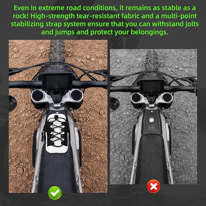 Motorcycle Frame Bag, Tear-Resistant Polyester Bike Phone Bag Magnetic Flip Design Dirtbike Pouch Accessories for Surron Talaria & E-Ride Pro Electric Ebike Vehicles (Silver)