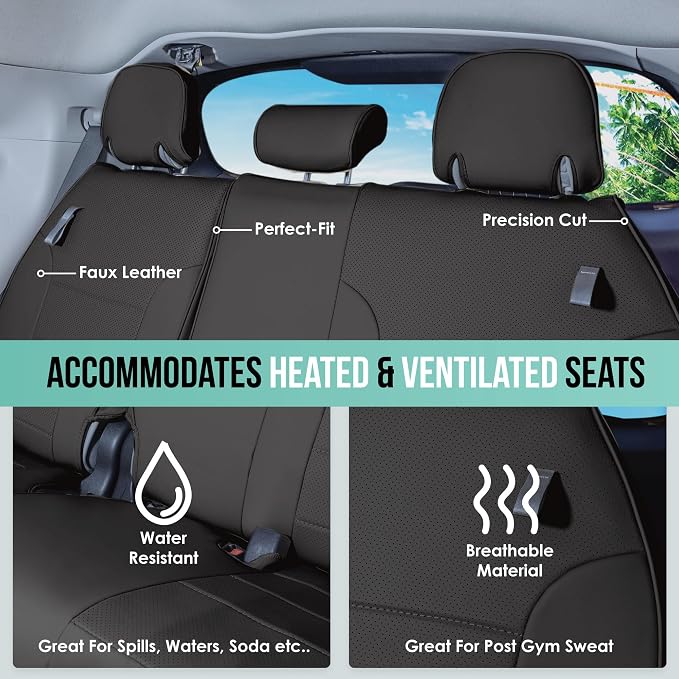 FH Group Custom Fit Car Seat Covers Specifically Made for 2021-2024 Toyota Sienna 7-8 Seater, Faux Leather Automotive Seat Covers - 3rd Row Black
