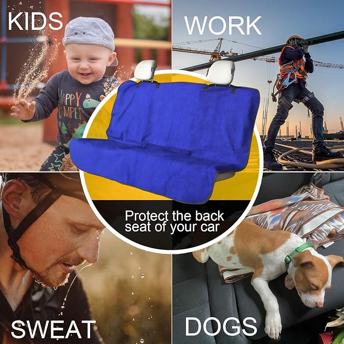 Back Seat Cover for Car Trucks Van SUV Jeep,Waterproof Rear Bench Towel Seat Covers for Dogs and Kids,Automotive Backseat Protector (Blue)