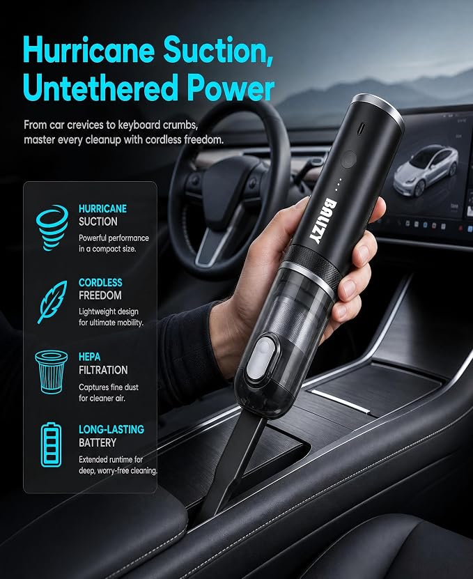Handheld Vacuum，4-in-1 Cordless Car Vacuum Cleaner&Air Blower,Black | Aluminum alloy body，4 Suction Modes, 20KPa Suction Power,Portable Rechargeable, For Car, Pet Hair, Home, Office