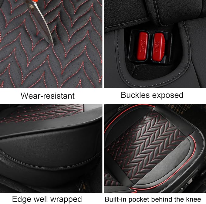 MIROZO F150 Seat Covers Full Set,Leather Truck Seat Covers Waterproof Car Seat Covers Fits for 2015-2026 Ford F-150 and 2017-2026 F-250 F-350,Easy to Install Cover Set (Black and Red,Full Set)