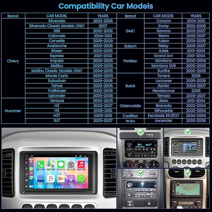 4G+64G Car Radio for 2003-2006 Chevrolet Chevy Silverado Impala Tahoe/GMC Sierra Yukon, 8-core 7" IPS Touch Screen Car Stereo Build-in GPS, CarPlay/Android Auto, Backup Camera/DSP/SWC, Android 15
