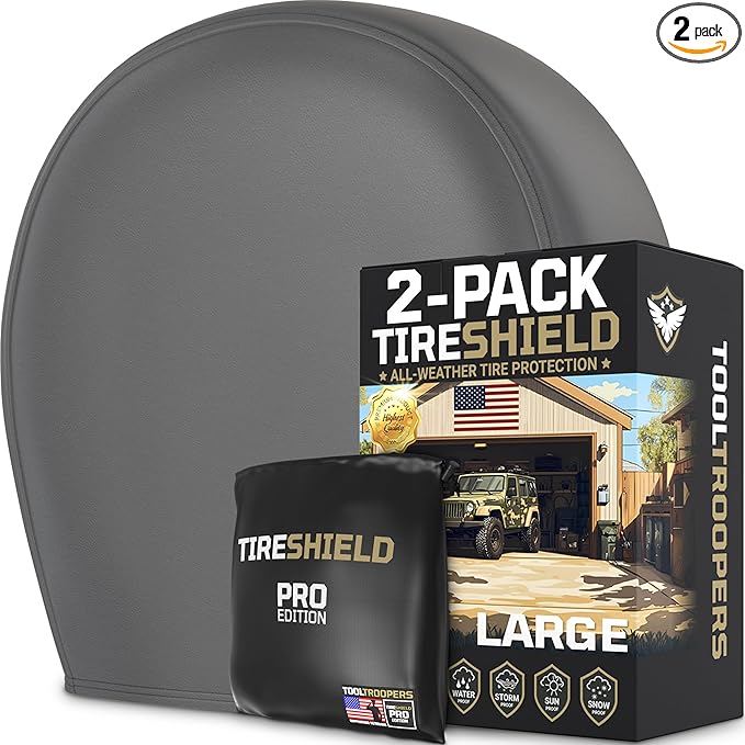 TIRESHIELD PRO Trailer Tire Covers (Set of 2) - Heavy Duty All-Weather UV-Resistant Protective Wheel Covers w/StormLock-System - Year-Round Protection for Your Trailer Tires w/ 29-31.75" Diameter