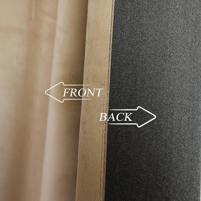 Roslynwood Luxury Soft Sand Velvet Curtains 72 inches Long Back Tab Thermal Insulated Blackout Window Drapes for Living Room/Bedroom/Dining Room, W52 x L72, 2 Panels