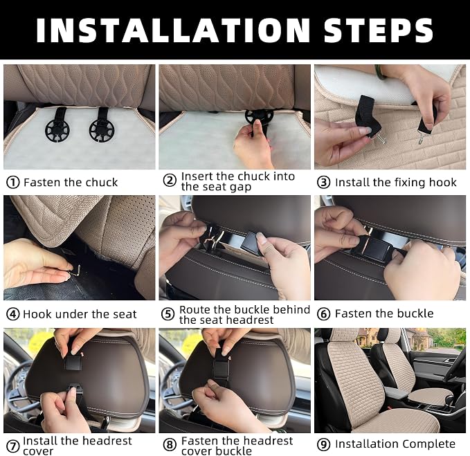 Linen Car Seat Covers Front Seat Covers - 2 PCS Durable & Non-Slip Breathable Cloth Fabric Car Seat Protector, Universal Fit for Most Automotive, Vans, SUVs, Trucks - Beige