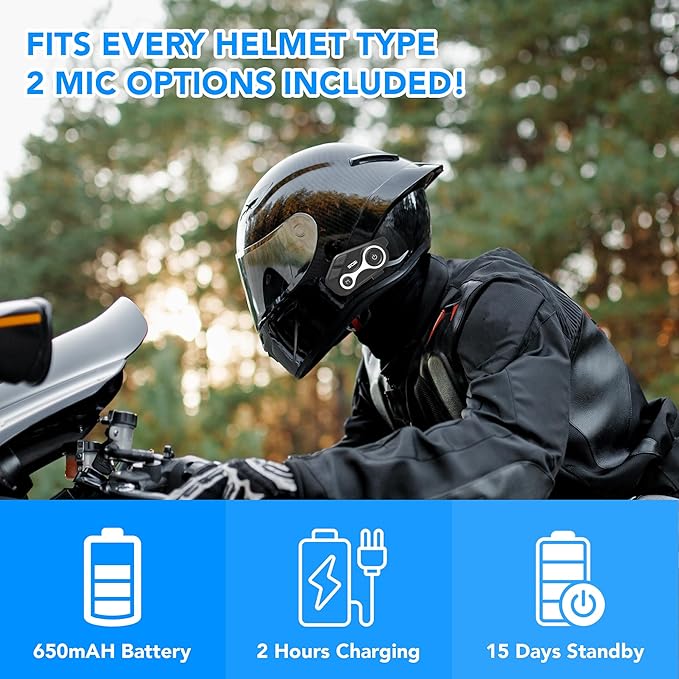 Motorcycle Bluetooth Intercom 1000m 2 Riders Motorbike Helmet Communication System Headset Universal Wireless Interphone (Waterproof/Handsfree/Stereo Music/GPS/2 Pack)