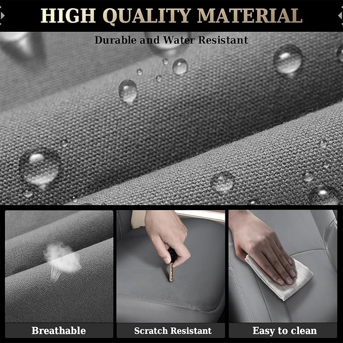 Coverado Chevy Silverado Waterproof Canvas Rear Seat Covers, Fit for Chevy Silverado GMC Sierra 2007-2013 & 2019-2026 1500, 2020-2026 2500HD 3500HD Crew Double Extended Cab(Flat Rear, Gray)