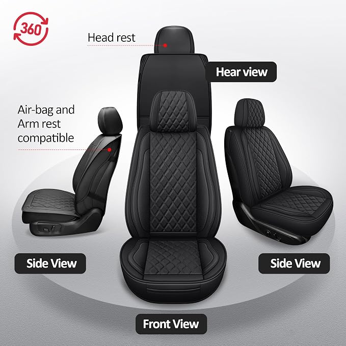MIROZO 2PCS Front Silverado Seat Covers,Waterproof Truck Seat Covers Compatible with 2007-2026 Chevy Silverado GMC Sierra 1500 2500HD 3500HD Pickup Seat Cover (Black,2PCS Front)