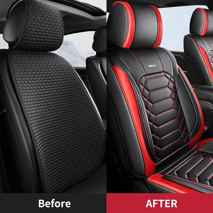 FREESOO for Silverado 2014-2018 2 Front Seat Covers, Fit for Chevy Silverado GMC Sierra 1500 2500 3500 Crew Cab Waterproof Truck Seat Covers BlackRed