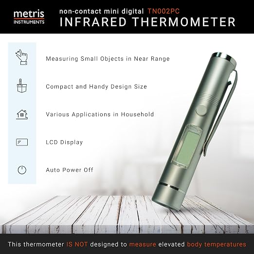 Mini Digital Infrared Thermometer Certified to UL4200A Reese’s Law for Reptiles, Playground, Automotive, [ -27.4° to 428 °F ] (-33° to 220 °C) 1:1 D:S Ratio, Model TN002PC NO Laser