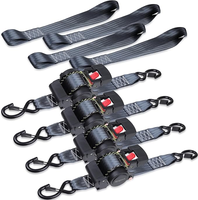 Ayaport Retractable Ratchet Straps 2in X 12.5ft(4PK)-3300lb Break Strength, Heavy Duty Ratchet Straps Self Retractable Tie Downs with Soft Loops for Motorcycle, Dirt Bike, Cargo, Truck Accessories