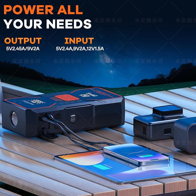 Jump Starter with Air Compressor, Portable 2000A Car Battery Jump Box for 7.0 Gas/6.5L Diesel Vehicles, 150 PSI Tire Inflator Auto-Shut Off, Reverse Polarity Protection,3-Mode Emergency Light