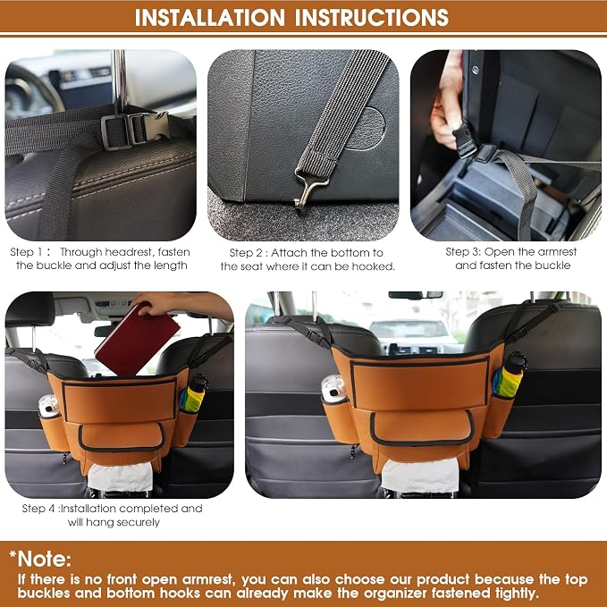 E EASTSTORM Car Purse Holder Between Seats, Car Seat Purse Handbag Holder, Automotive Consoles Organizers Storage Barrier Car Interior Accessories, Leather Large Capacity (Brown)