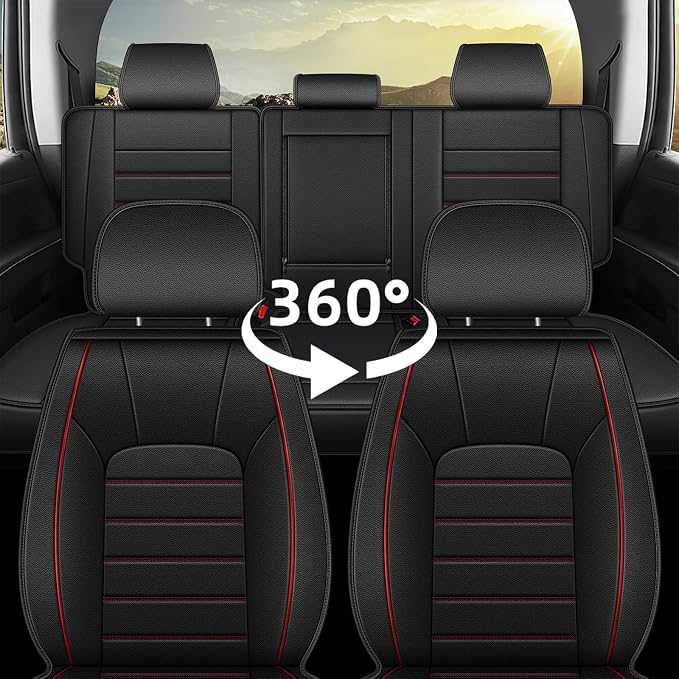 AOMSAZTO Front Seat Covers Custom Fit for Chevy Chevrolet Silverado GMC Sierra 2007-2025 2026 1500/2500/3500HD Trail Boss Z71 Crew Double Extended Cab Seat Covers Leather Waterproof (2 PCS, Black)