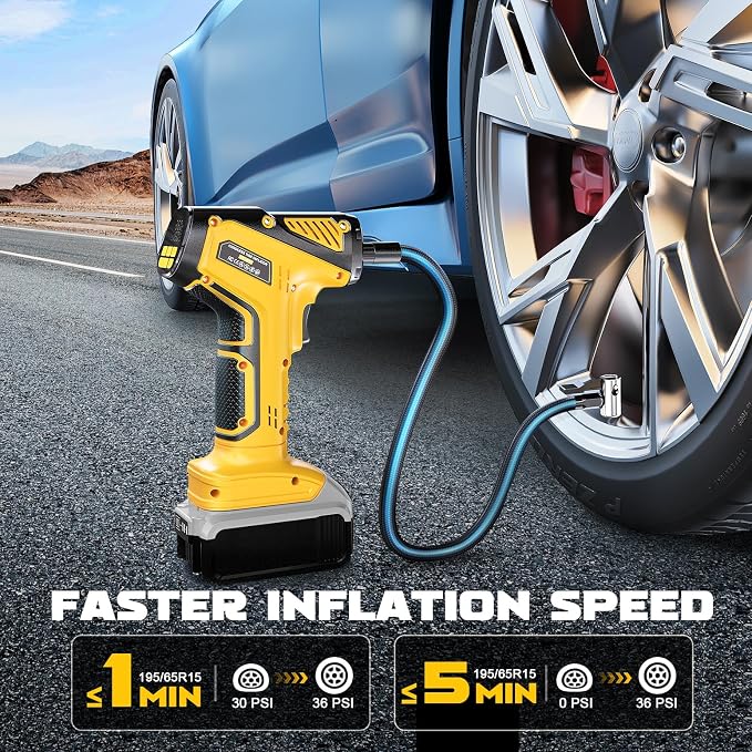 Tire Inflator Portable Air Compressor Compatible With Dewalt 20V Battery, LIVOWALNY 150PSI Air Pump Cordless Tire Pump Digital Pressure Gauge, Tire Inflator for Car, Bike, Motorcycle (Tool Only)