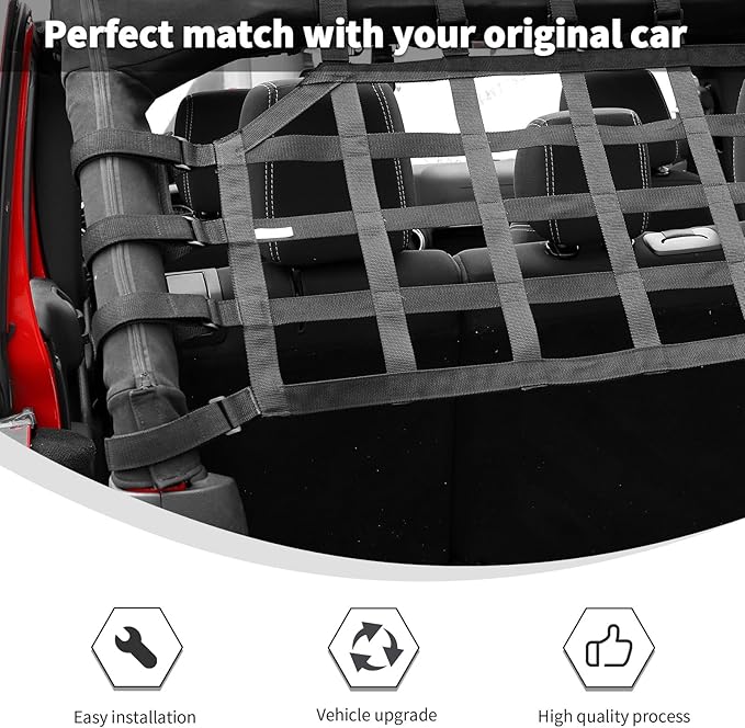 Linskip Heavy Duty Cargo Net Compatible with 2007-2017 Jeep Wrangler JK JKU 4Door, Trunk Divider Net for Jeep JK Exterior Accessories(Black)