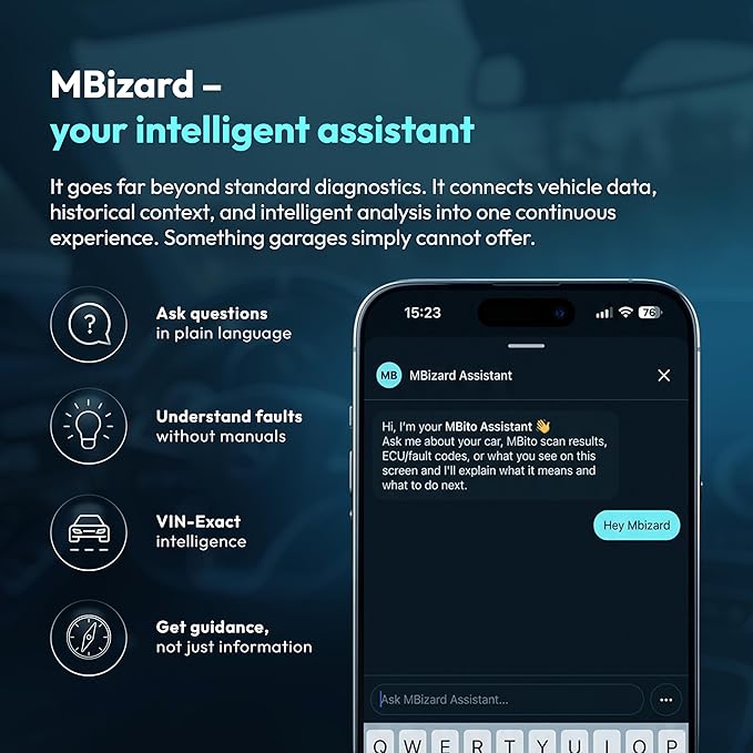 MBito OBD2 Scanner Diagnostic Tool for Mercedes-Benz (2003–2024), Bluetooth Car Code Reader & Auto Scanner - Free Lifetime Engine/ABS/Airbag Diagnostics, Unlock Hidden Features