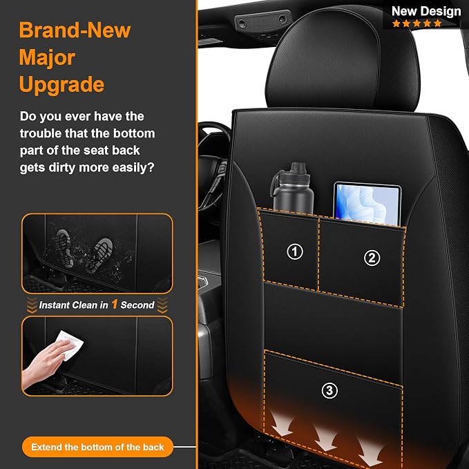 for Ford F150 Seat Covers 2009-2024 2025 2026 | F250 F350 F450 2017-2025 2026 Seat Covers Super Duty, Leather Waterproof, Custom Fit for Ford(Full Set,Black)
