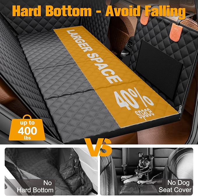 PETICON Back Seat Extender for Dogs, Hard Bottom Dog Car Seat Cover+Waterproof 6in Memory Foam Dog Car Seat for Small Medium Dogs