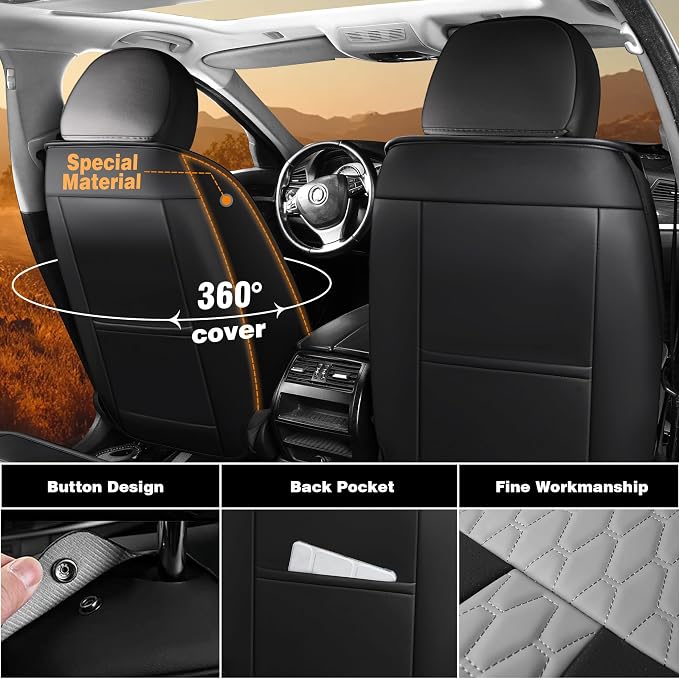 Car Seat Covers Full Set, Nappa Leather Waterproof Car Seat Protector, Airbag Compatible Universal Automotive Cushions Fit for Most Sedans, SUVs & Trucks