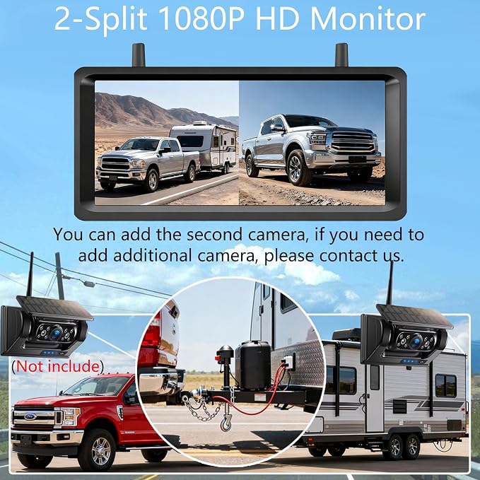 Wireless Backup Camera Magnetic Solar with 7.2" 2-Split Portable Monitor 1-Min Easy Install No Wiring/Drilling Rechargeable No Delay for Car RV Bus Pickup Truck Trailer Camper 5th Wheels Hitch Towing