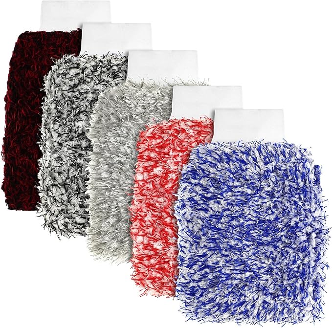 Tallew 5 Pcs Microfiber Car Wash Mitt Absorbent Detailing Washing Gloves Automotive Car Cleaning Supplies for Cars Motorcycles Suvs Trucks Boats, 7 x 11 Inches