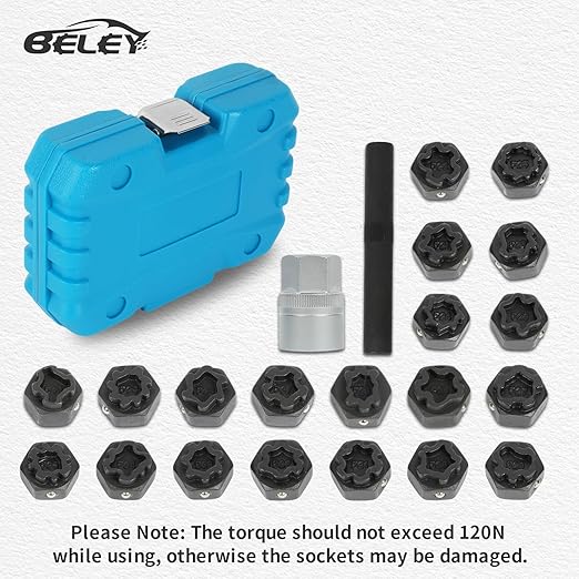 BELEY 22PCS Wheel Locking Nut Key Kit Compatible with VW Volkswagen VAG, Wheel Lock Nut Socket Adapter Set for Anti-Theft Lug Nuts