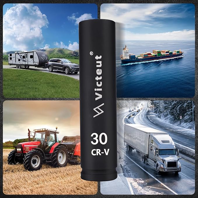 1-Inch Drive 30mm Extra Deep Impact Socket, 8-Inch (200mm) Long, 6-Point Truck & Trailer & Tractor Wheel Nut Socket, Heat Treated Cr-V Alloy Steel, One-Piece Forged, No Torque Loss