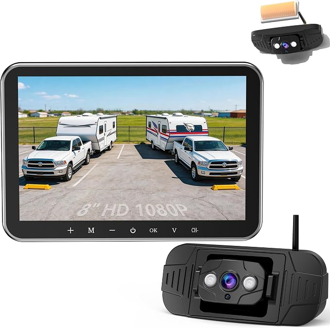 Plug-Play RV Camera System Wireless for Furrion Pre-Wired: 20-Min Easy Install for Trailer Camper - 8" HD 1080P Large Screen See Every Obstacle at a Glance for Campsite Reversing & Drive Monitoring
