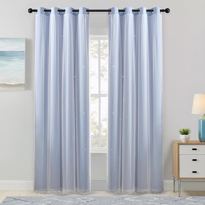 XiDi Star Blackout Curtains for Living Room 96 inches Long Thermal Insulated Grommet Room Darkening Window Treatments Sound Reducing Drapes for Bedroom Girls Nursery Kids 2 Panels, W34 x L96