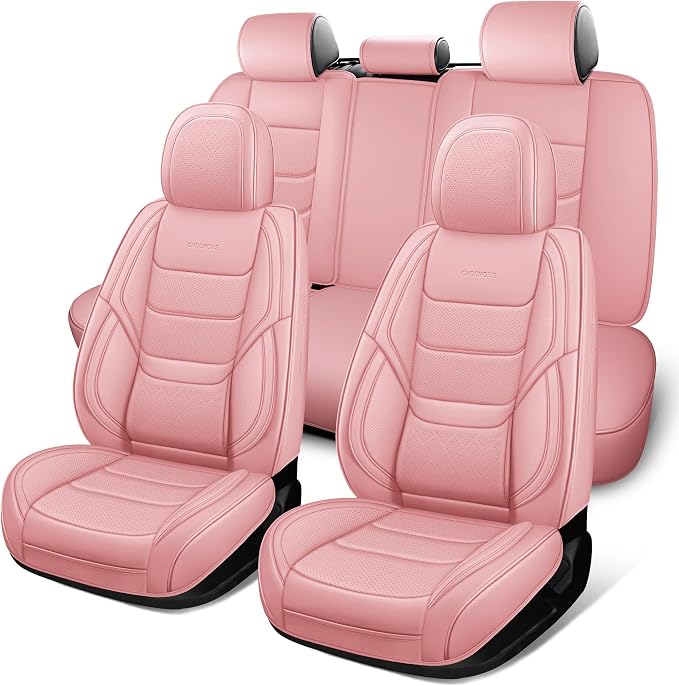 Full Coverage Full Set Waterproof Leather Car Seat Covers with Lumber Support and Airbag Compatible Universal Fit for Most SUVs,Trucks,and Sedans with 5 Seats in Automotive Seat Covers