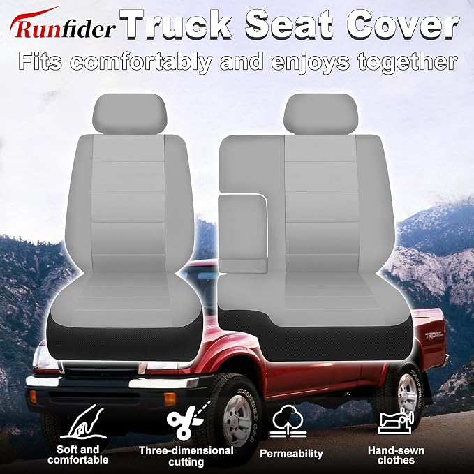 60/40 Split Bench Seat Covers for Toyota Tacoma 1995 1996 1997 1998 1999 2000 Heavy Duty Cloth Protector Interior Accessories with Console Covers，Waterproof & Machine Washable,Silver
