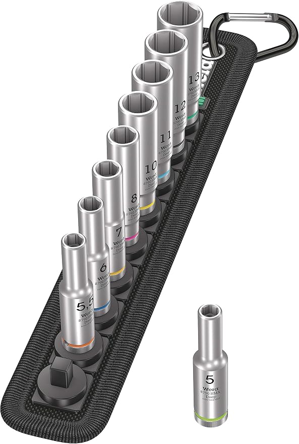 Wera 05004525001 Belt A Deep 1 socket set, 1/4" drive, 9 pieces