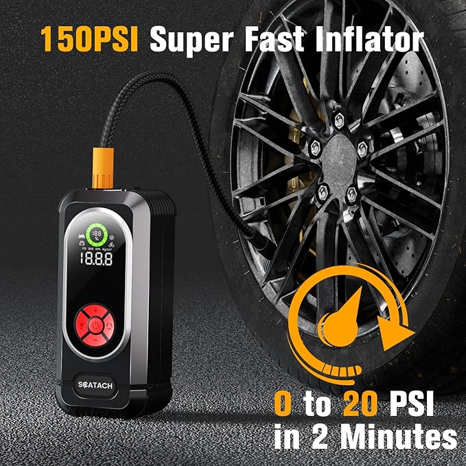 6000A Jump Starter with Air Compressor, Car Battery Jump Starter Portable (10.0 Gas/10.0L Diesel), 150 PSI 12V Car Battery Jump Box with Tire Inflator, Jumper Cables, LED Light, LED Display