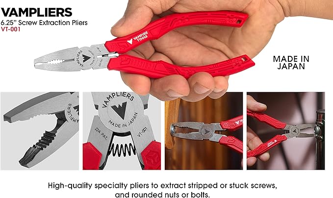VAMPLIERS 2-PC Stripped Screw Extractor Pliers Set. Made in Japan. 8" Linesman + 6.25" Combination Pliers. High Carbon Steel.