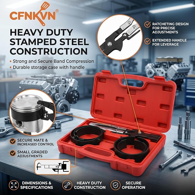 Master Piston Ring Compressor Kit and Piston Ring Compressor Tool with Ratcheting Pliers and 6 Bands (73mm-111mm) for Car, Truck, and Motorcycle Engine Rebuild