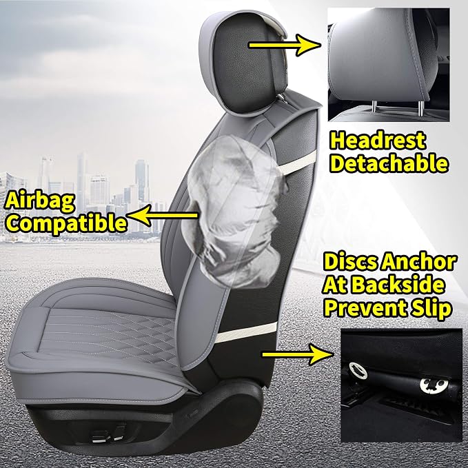 Aierxuan Car Seat Covers Full Set Universal Fit for Honda Civic Accord CRV, Toyota Camry Prius Rav4 Corolla, Kia, Lexus, Nissan, Mazda, Jeep Cherokee and Most Cars, with Waterproof Leather (Grey)