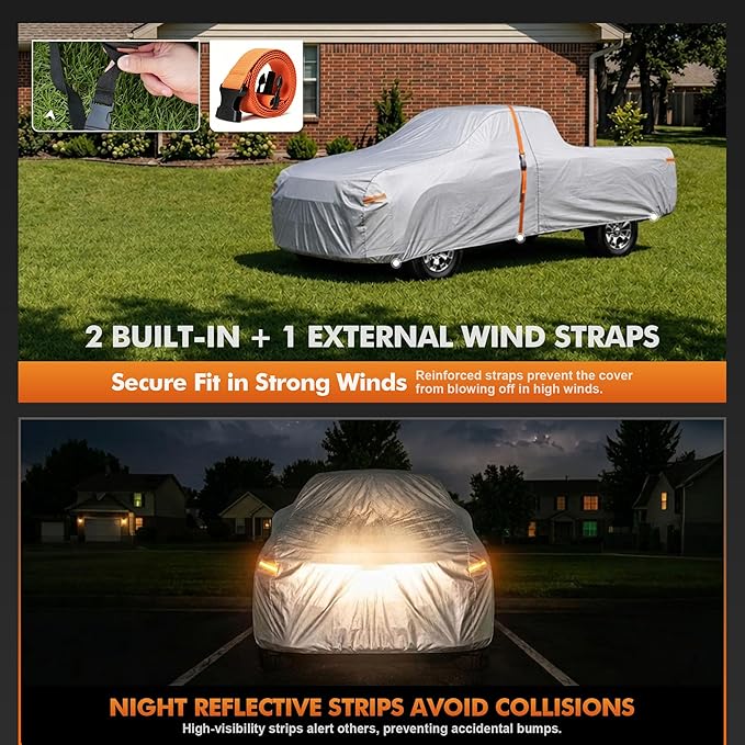 Car Cover Waterproof All-Weather,Heavy-Duty Outdoor Full Exterior Automobiles Truck(Length 243-250 inch) with Windshield Sun Shade Universal Fit Ford F-Series F-150, Tundra, RAM 1500 2500etc