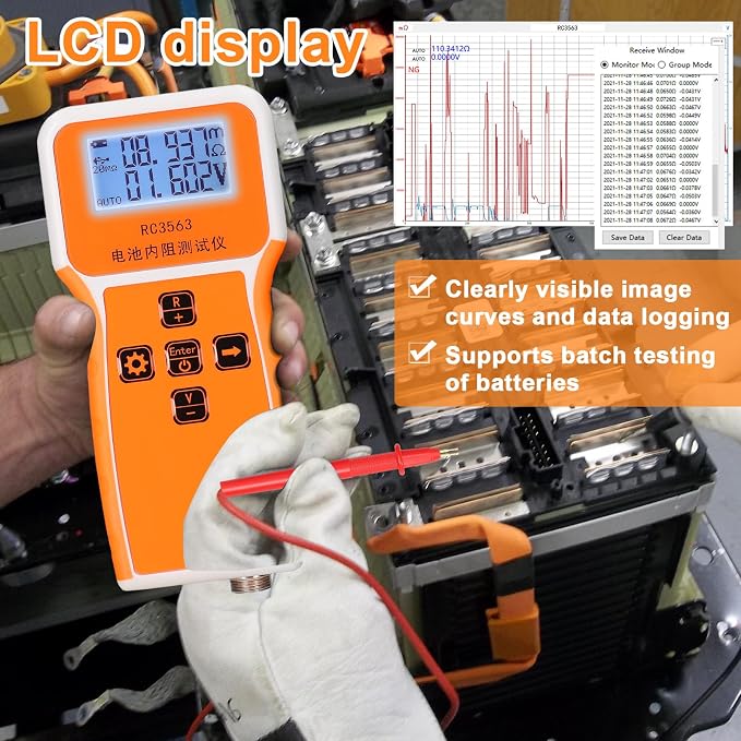 Voltage Tester, RC3563 Voltage Meter Multimeter 3-Digit Display Battery Internal Tester Handheld Portable Battery Internal Voltage Tester (Tester & Probe)