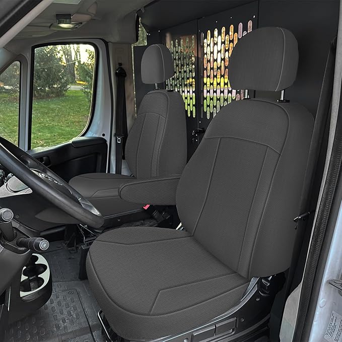 Front Bucket Seat Covers Compatible with 2013-2020 Dodge Ram Promaster Van, Armrest on Drivers Only, Breathable Automotive Cover Cushion Accessories, Charcoal